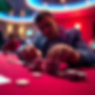 A person placing chips in front of themselves at a poker table before looking at their cards.