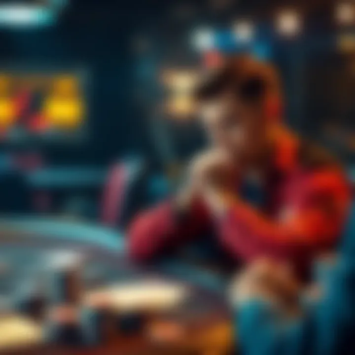 A player at a poker table contemplating his next move, surrounded by cards and chips, illustrating the slow roll debate.