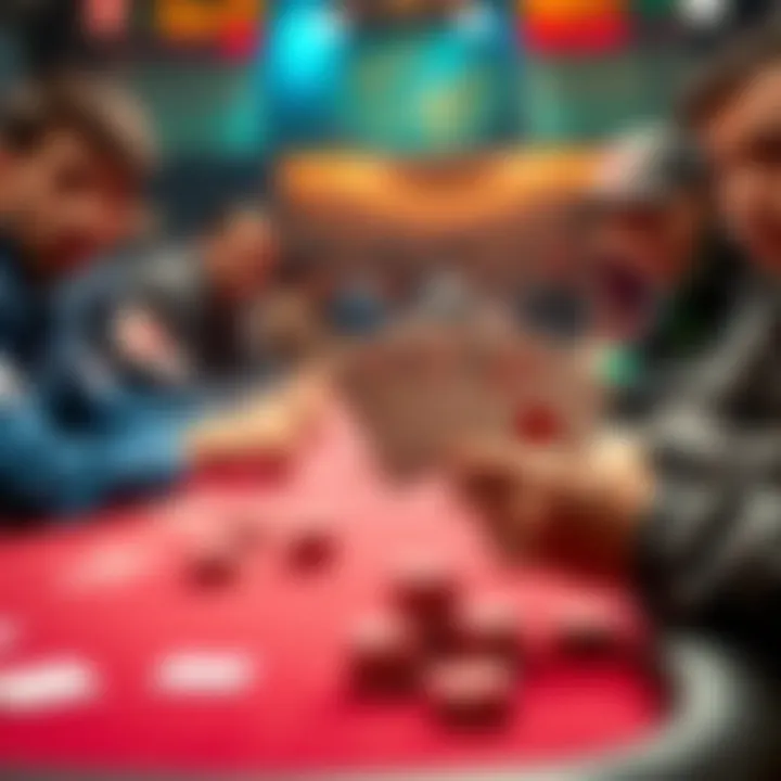 A group of players at a poker table shows determination as they hold cards representing a full house, focused on the game.