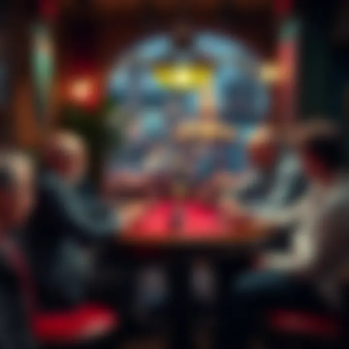 A poker table with players in a Parisian café, discussing tax rates on Hold'em and Omaha games.