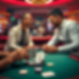 Poker game with two players Two poker players discussing a hand with quad aces on the table