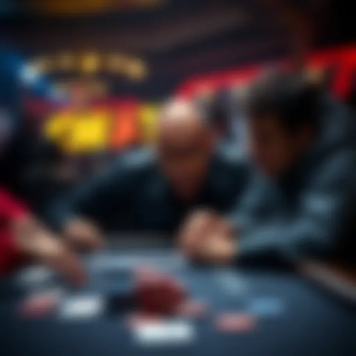 A poker game scene A player experiencing highs and lows in Pot-Limit Omaha, showing intense emotions at the table with cards and chips in front of them.