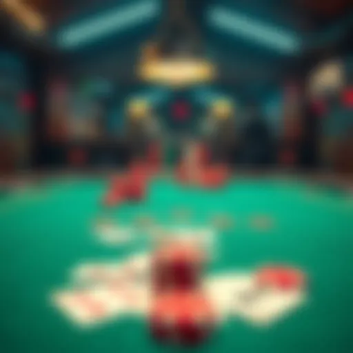 A poker table showing few cards and chips during a slow game session