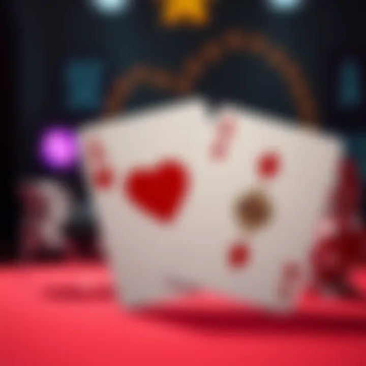 A pair of poker cards showing Ace of Hearts and Jack of Diamonds on a table, representing a betting strategy in a game.