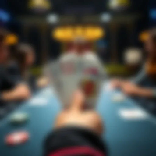 A poker table with six players, highlighting a player holding JcTc cards, contemplating a strong bet.