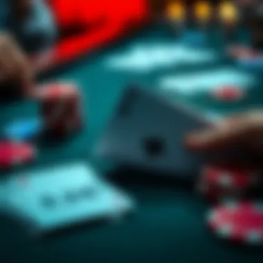 A close-up of playing cards on a table, showing a hand in a poker game with chips and a betting slip of 3.2€.