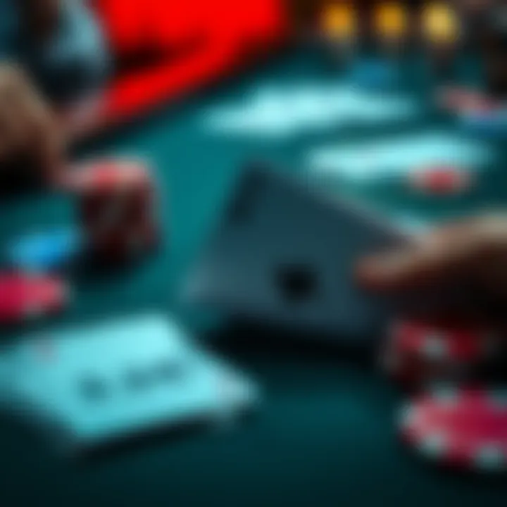 Poker hand analysis A close-up of playing cards on a table, showing a hand in a poker game with chips and a betting slip of 3.2€.