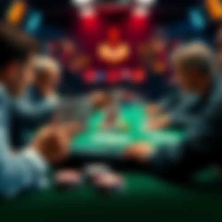 A poker table with players discussing strategies while looking at A4 and A5 suited cards