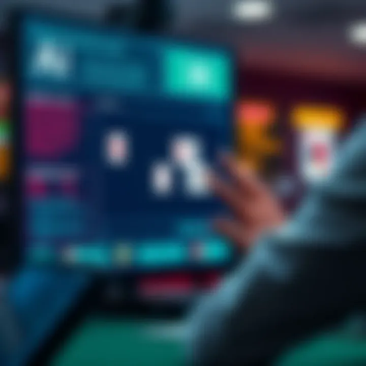 A person reviewing poker hands on a digital screen with AI prompts, showing strategy notes and card layouts.