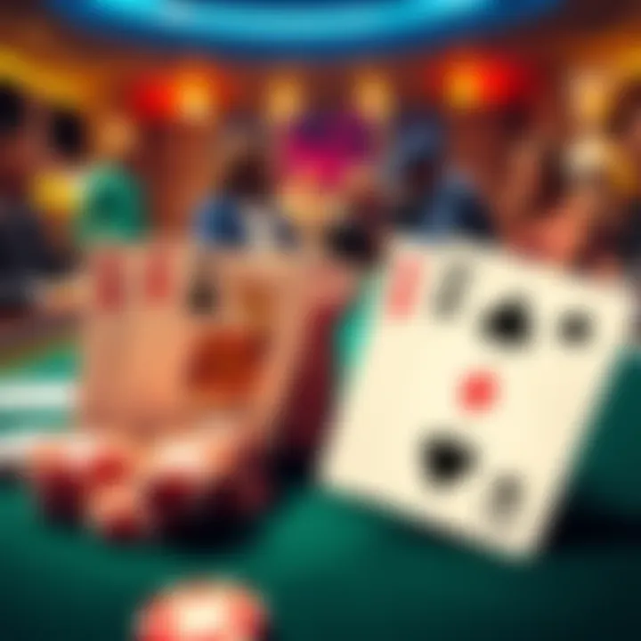 A poker table showing cards K♥️ and K♠️ with chips and players in the background discussing strategies