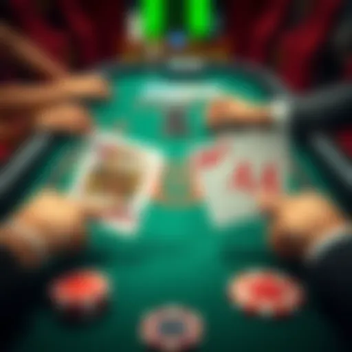 A poker table showing two hands, one with a pair of kings and the other with a pair of aces, as players discuss their decisions.