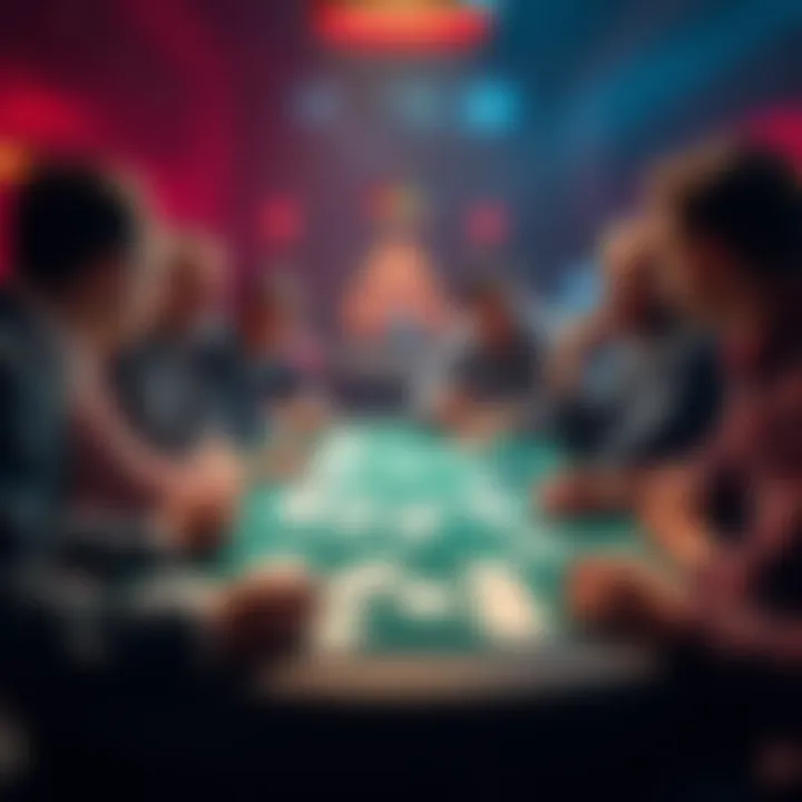 A group of players discussing a controversial poker hand at a table with cards spread out.