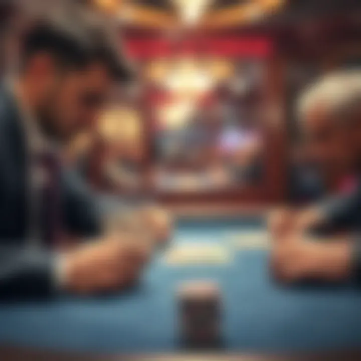 A player contemplating their next move in a poker game, holding A,K suited while evaluating the situation against an opponent with a small pair.