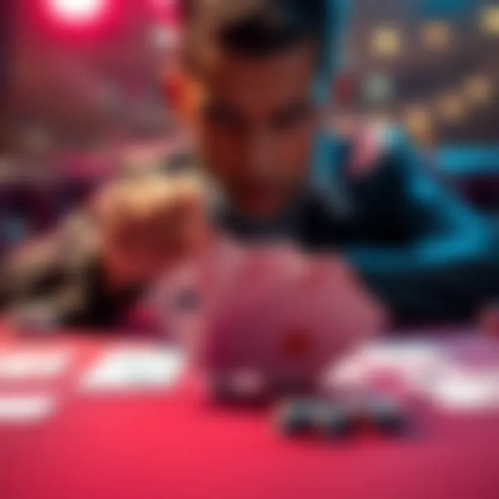 A player reflects on their poker hand with cards AdKh laid out on the table, contemplating a fold after an opponent's bet.