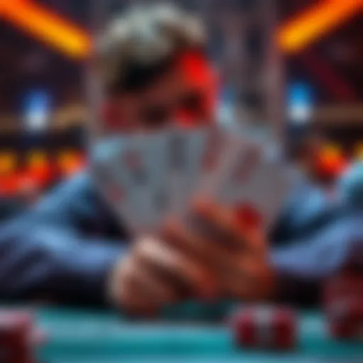 A poker player with A♠️ Q♦️ contemplating a move during a turn in a critical game situation