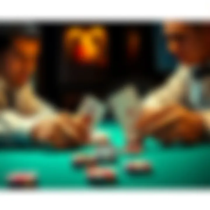 A tense poker hand with a player holding KJo against an opponent with KK, showing their cards on the table with focused expressions