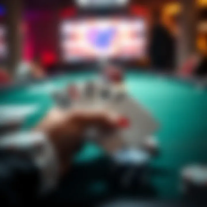 A poker table showing cards AKJ and chips, highlighting a hand with TT in small blind position