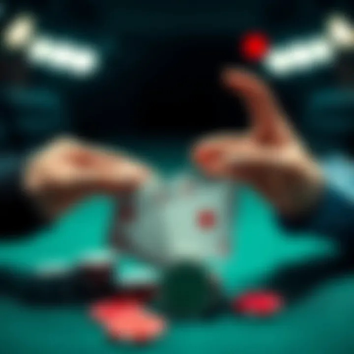 A split image showing a left hand and a right hand holding playing cards at a poker table, with poker chips in front of them.
