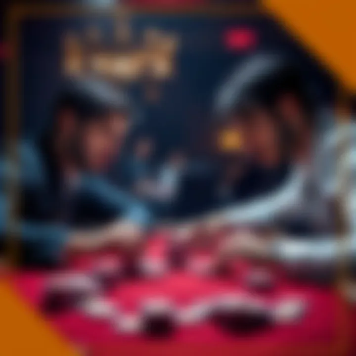 Intense poker match between two players A tense poker game scene, featuring two players focused on each other, with chips and cards on the table