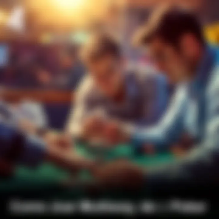 Three players engaged in a poker game, focused on their cards and chips during a multiway pot