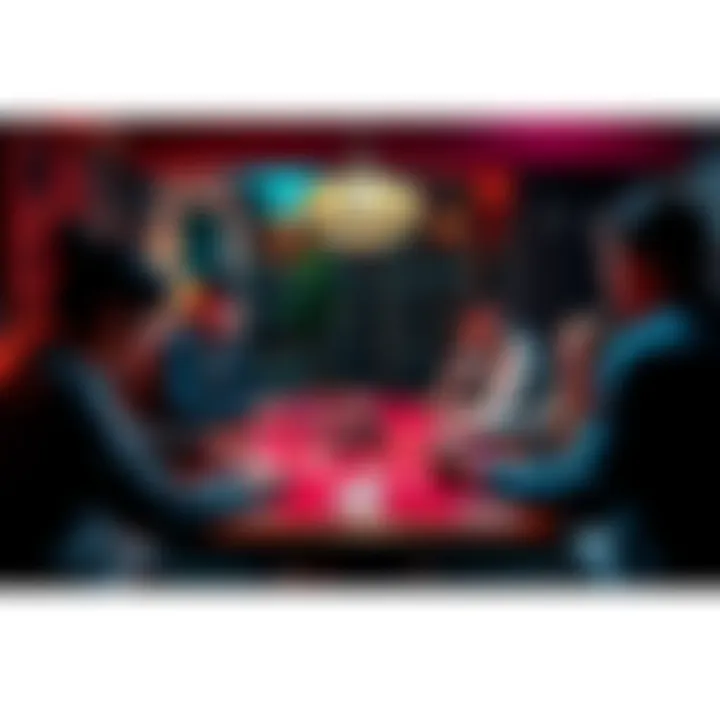 Group of friends playing poker around a table, engaging in a fast-paced game with chips and cards