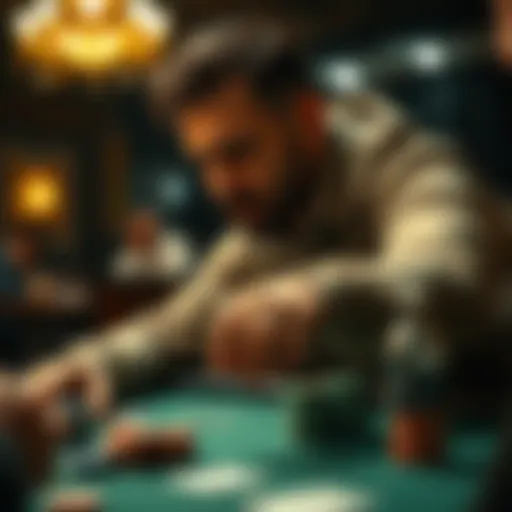 A focused poker player aggressively betting at a table during a 1/2 No Limit game.