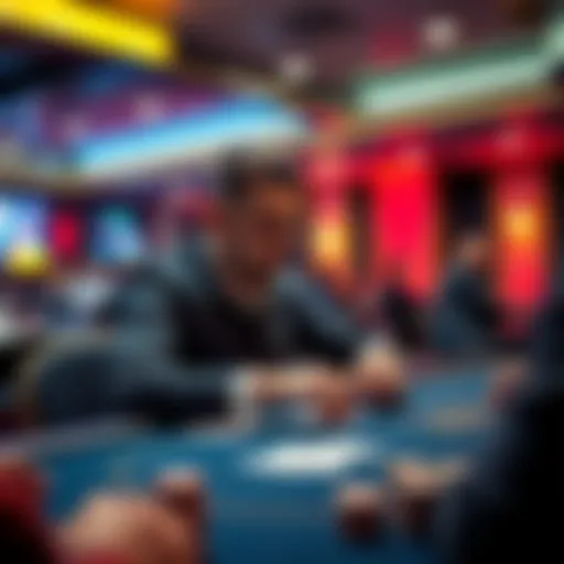 A poker player sitting at a table, looking thoughtfully at their cards during a friendly tournament in Australia, contemplating their next move.