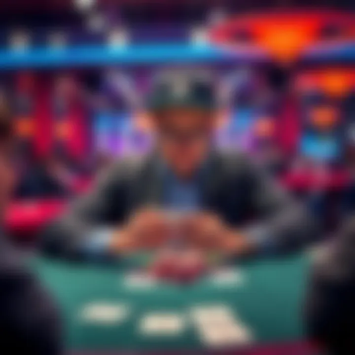 Poker Player Analyzing Cards A poker player sitting at a table, considering their cards and possible moves after a flop bet.