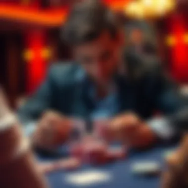 Poker player analyzing hand A poker player looking at cards on the table, considering strategies for middle hands in PLO.