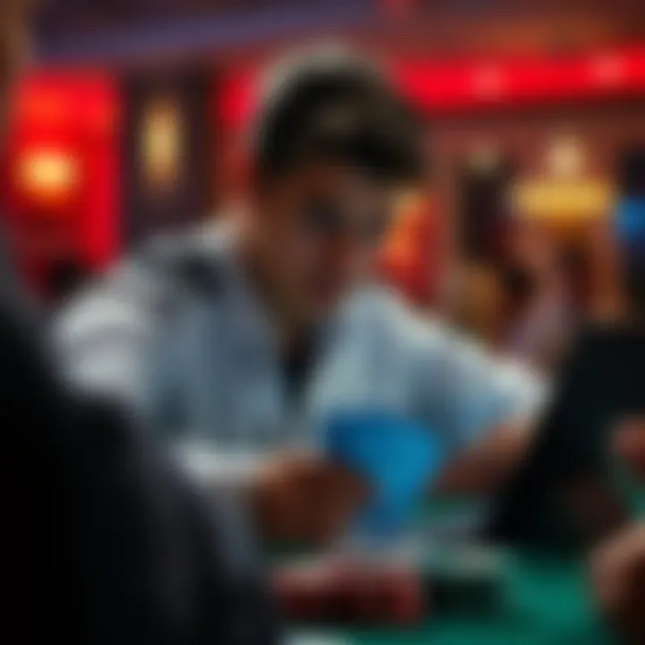 A poker player focused on their cards during an online game, contemplating a bluffing move