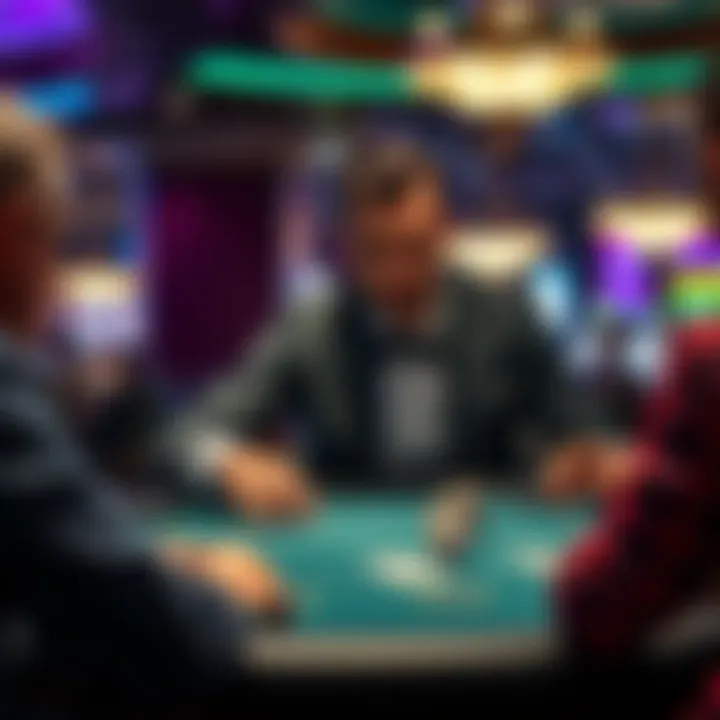 A confident poker player reading his opponent at a Canadian casino table during a tense game