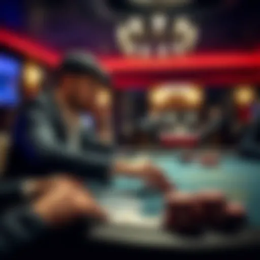 A poker player contemplating a check on the turn with a strong hand at a table