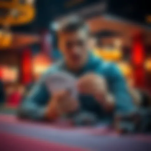 Poker player at a table A poker player looking confident while holding cards at a casino table, reflecting an inflated sense of athletic ability.