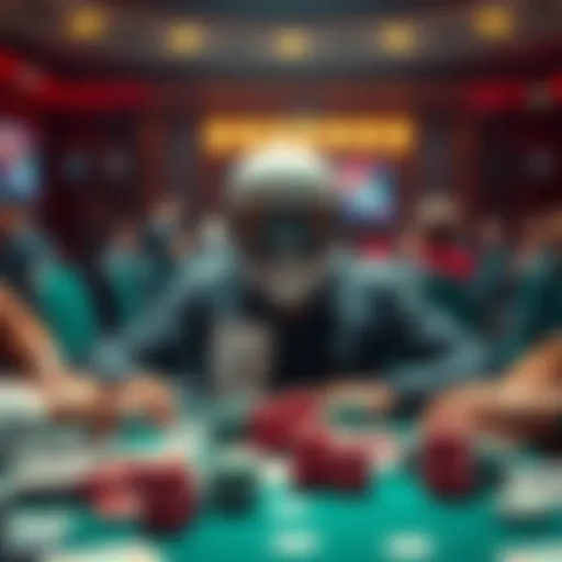 A poker player at a table surrounded by cards and chips, sparking debate about being a bot or an obsessive multi-table player.