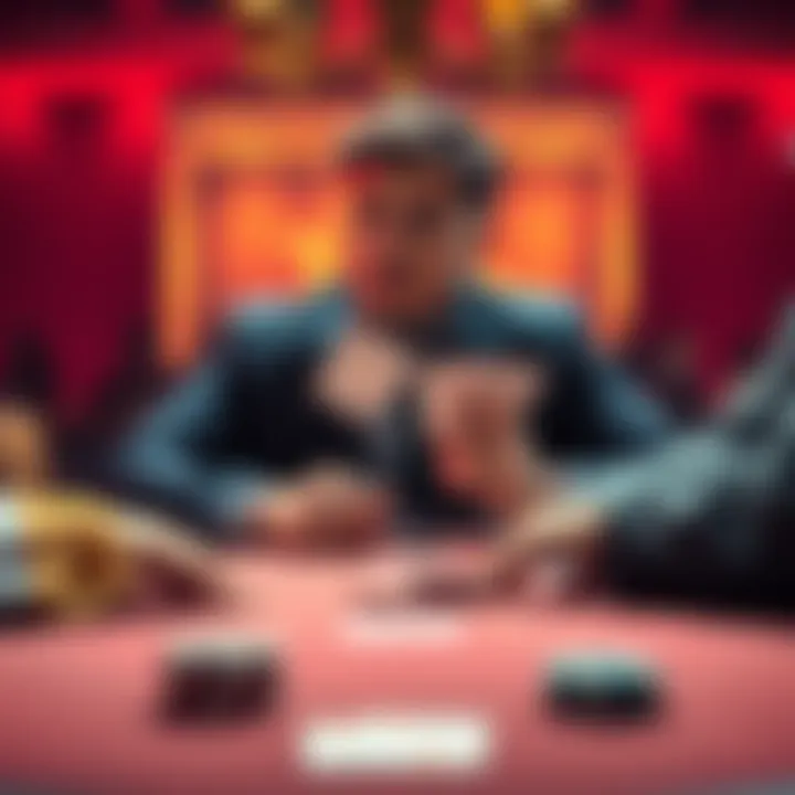 Poker Player Making a Decision A poker player sitting at a table, looking thoughtful while holding playing cards, reflecting on a recent fold decision against a passive opponent.