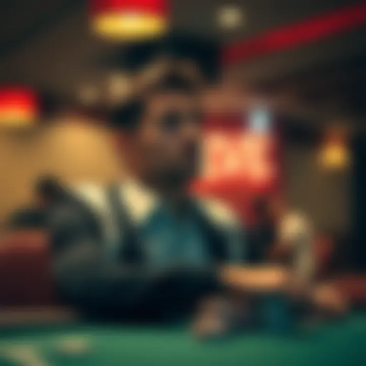 A poker player looks thoughtful at the table, considering whether to fold or raise in the game.