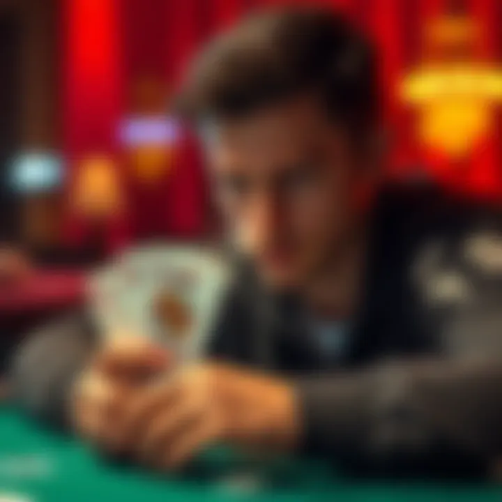 Poker player facing a tough decision A poker player with pocket queens considering a call, jam, or fold after an aggressive flop, capturing the tension of the game