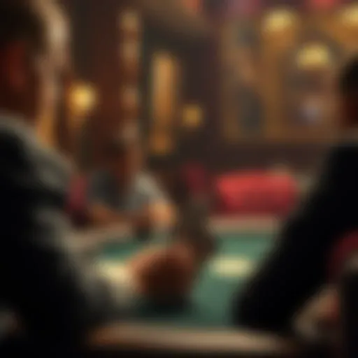 Poker Player Facing a Tough Decision A poker player contemplating a tough choice at the table with a pair of 2s and an aggressive opponent, focusing on his hand and the community cards.