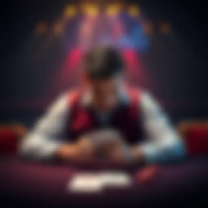 Poker player making a tough decision A poker player at a table contemplating whether to fold or bet with a pair of Aces