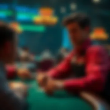 Poker player discussing table ruling Poker player with a concerned expression talking to a dealer about a ruling that affected his bet