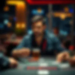A poker player sitting at a table holding a drink, looking focused and calm while preparing for the game.