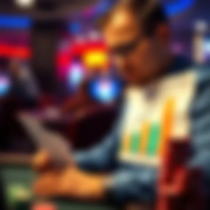 Poker Player Analyzing Earnings A poker player looking at a chart of winnings, showing growth and success in the game.