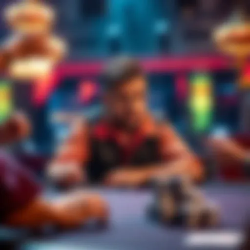 A poker player using the famished horse strategy at a table, looking surprised after a losing hand