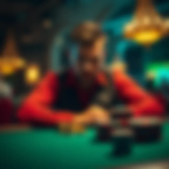 Poker player looking frustrated A poker player showing frustration at a card table after making a major mistake during the game