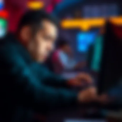 A poker player looks disappointed while playing online with cards on the screen
