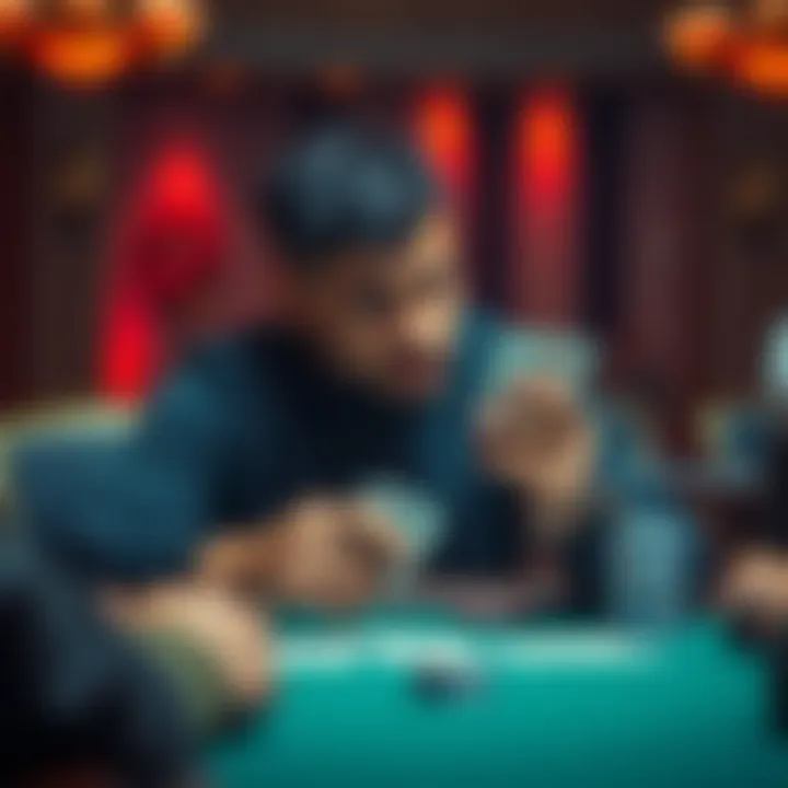 Frustrated poker player reacts after losing a hand, looking at his cards with disappointment