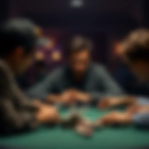 A focused poker player analyzing opponents' faces and body language at a table, ignoring cards