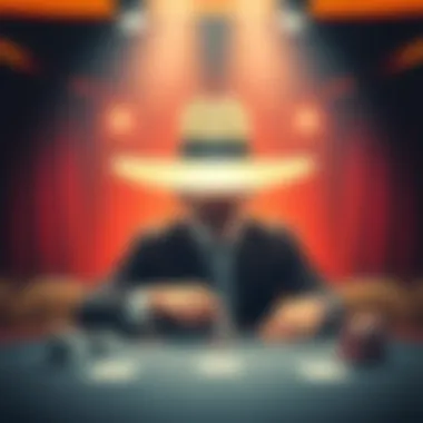 A poker player wearing a large hat at the table, creating a personal space around them