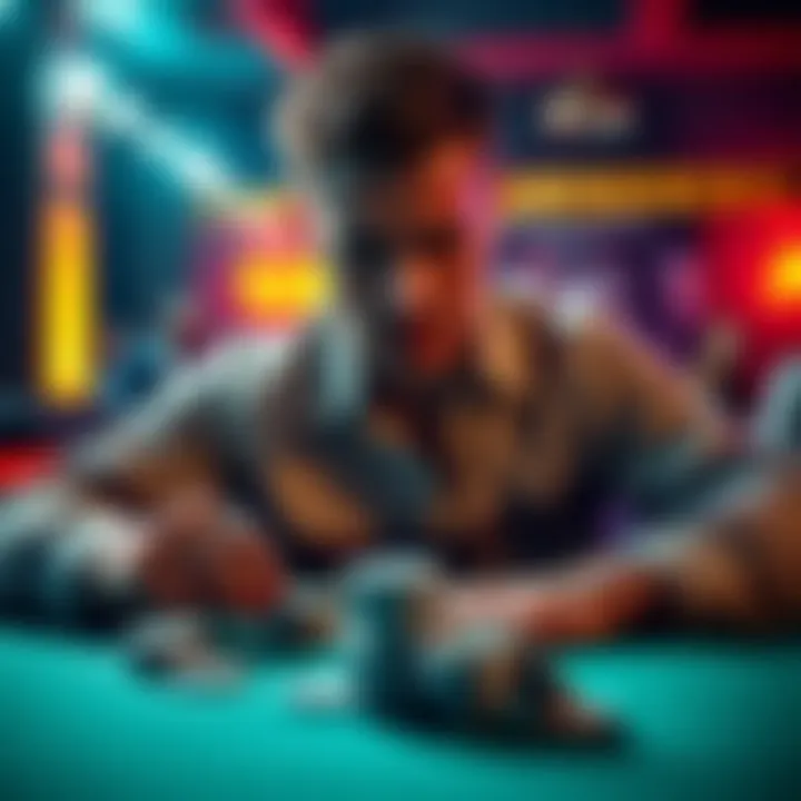 A poker player looks frustrated after losing a hand at the table, chips scattered in front of him.