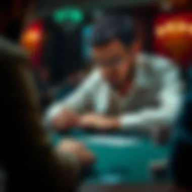 Poker player focusing on a game A poker player analyzing their cards and the table, showing concentration in a low-stakes game